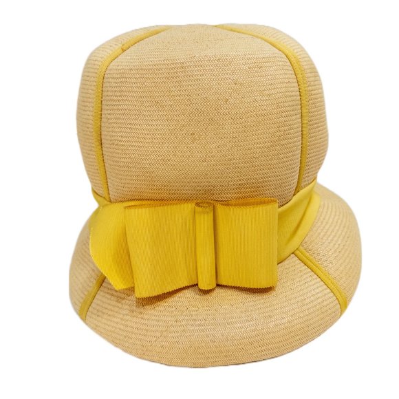 Vintage Mr. John Jr Bubble Hat Straw Yellow Ribbon Tall Mod - Picture 1 of 10